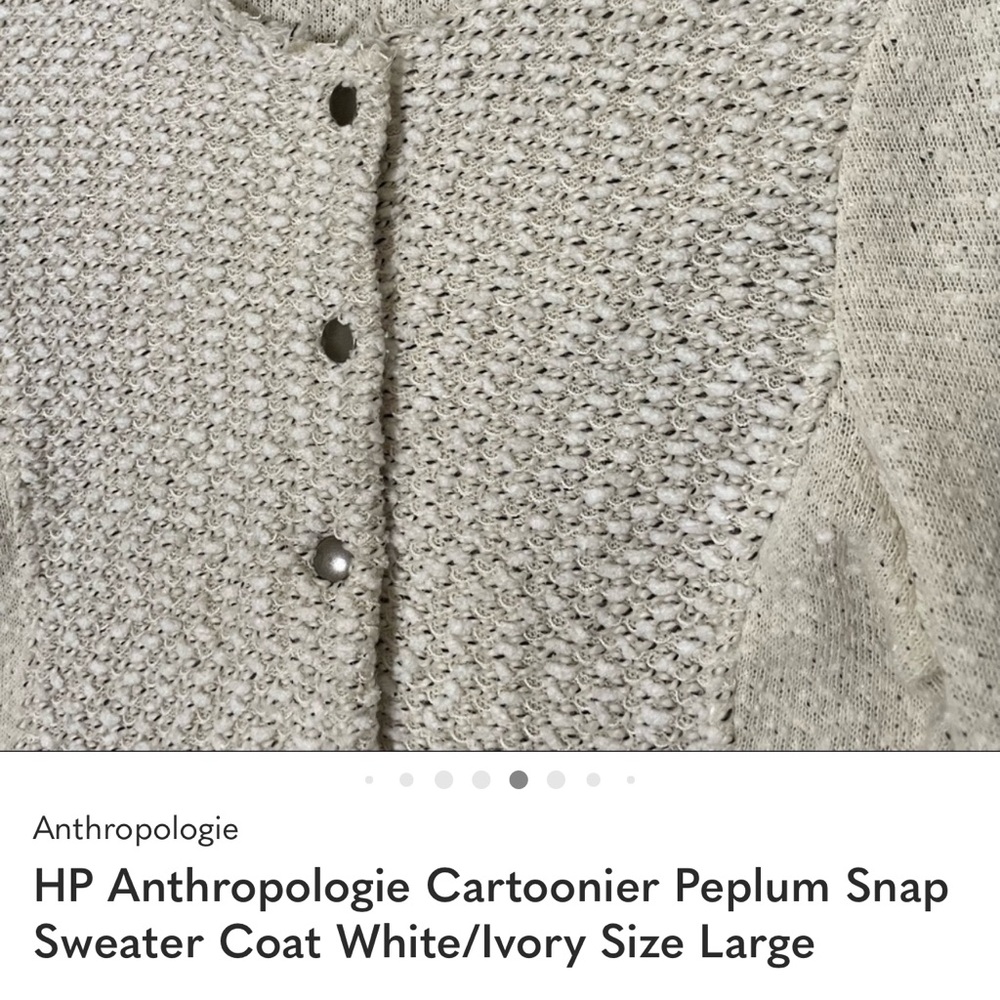 HP Anthropologie Cartoonier Peplum Snap Sweater Coat White/Ivory Size Large - Picture 7 of 7